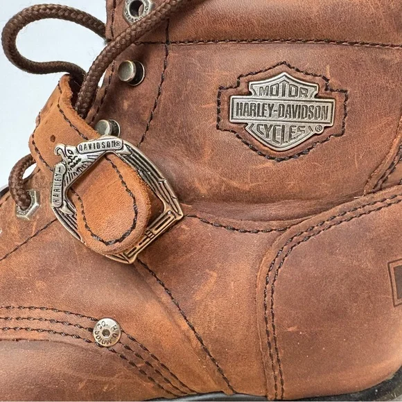 Harley-Davidson Women's Brown Leather Biker Boots Lace Up Size 7 1/2 - Picture 9 of 11